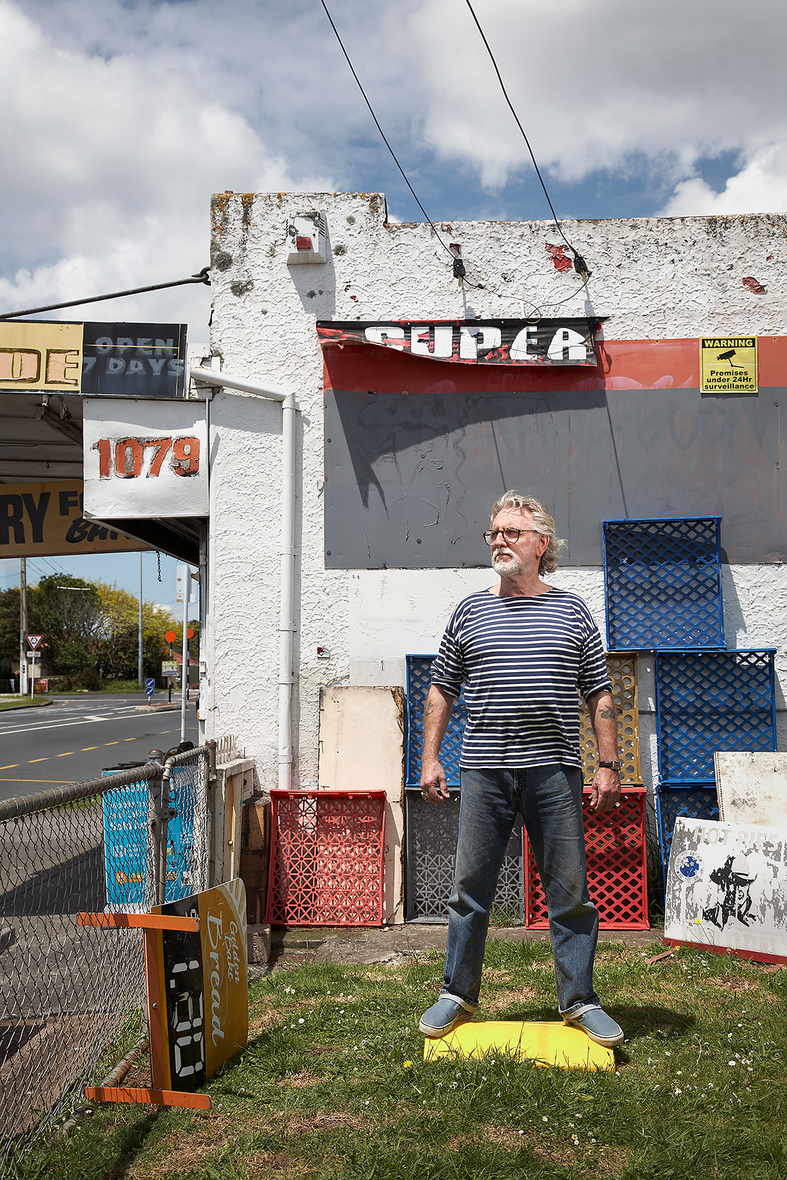 Artist Dick Frizzell and dairy signage, New Zealand