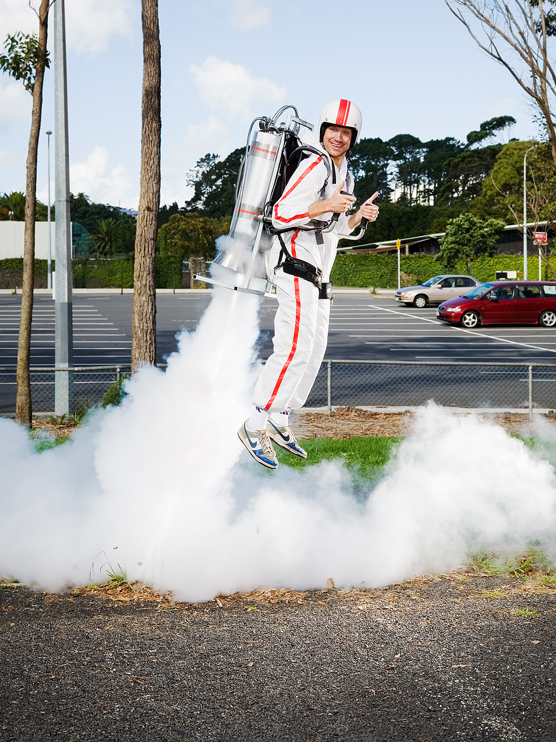 Dougal Wilson propelled by jetpack